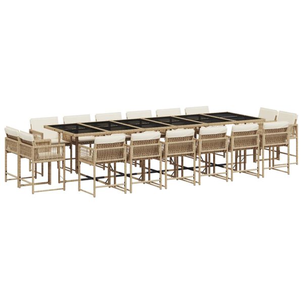 vidaXL Set comedor de jard&iacute;n 17 pzas con cojines rat&aacute;n sint&eacute;tico beige