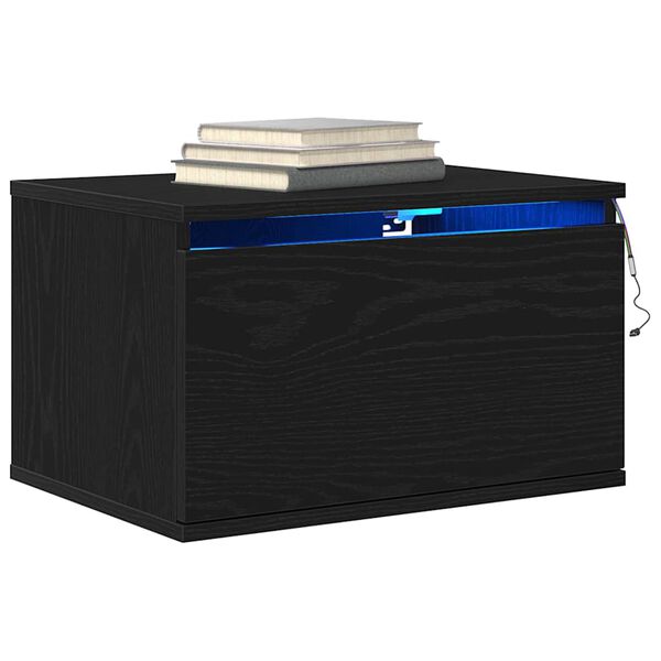 vidaXL Mesita de noche de pared con caj&oacute;n Roble Negro 50 x 36 x 30 cm
