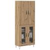 vidaXL Aparador alto 2 pcs Roble artesanal Madera tecnol&oacute;gica y vidrio