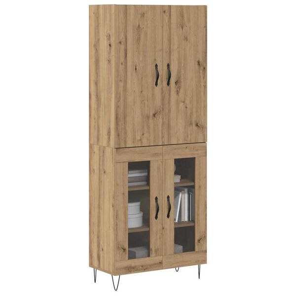 vidaXL Aparador alto 2 pcs Roble artesanal Madera tecnol&oacute;gica y vidrio