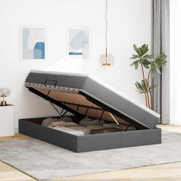 vidaXL Cama con almacenamiento y colch&oacute;n Gris oscuro 140 x 200 cm