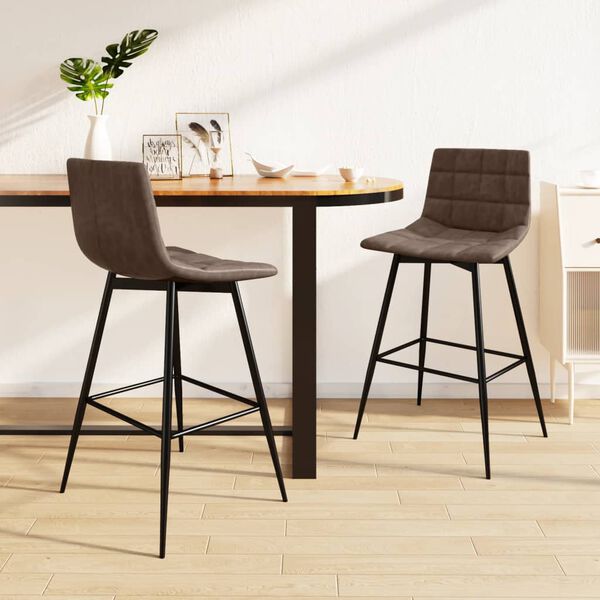 vidaXL Taburetes de cocina 2 unidades cuero sint&eacute;tico marr&oacute;n oscuro