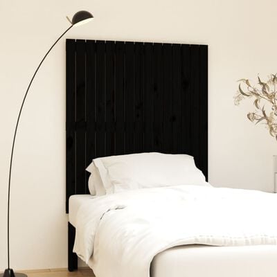 vidaXL Cabecero de cama pared madera maciza pino negro 95,5x3x110 cm