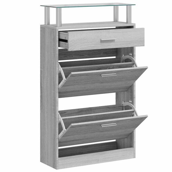 vidaXL Zapatero madera contrachapada gris Sonoma 63x24x104 cm