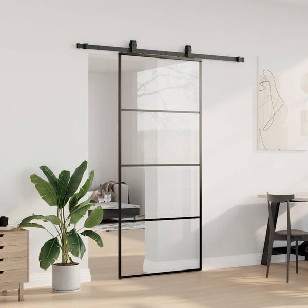 vidaXL Puerta corredera con set herrajes negro 90x205 cm vidrio ESG