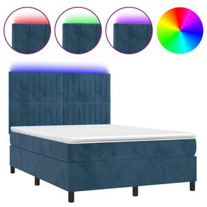 vidaXL Cama box spring colch&oacute;n y LED terciopelo azul oscuro 140x190 cm