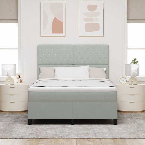 vidaXL Cama tipo Box Spring con colch&oacute;n Gris Claro 140 x 190 cm tela