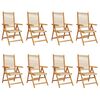 vidaXL Sillas plegables reclinables, 8 unidades, color beige, madera maciza de acacia.