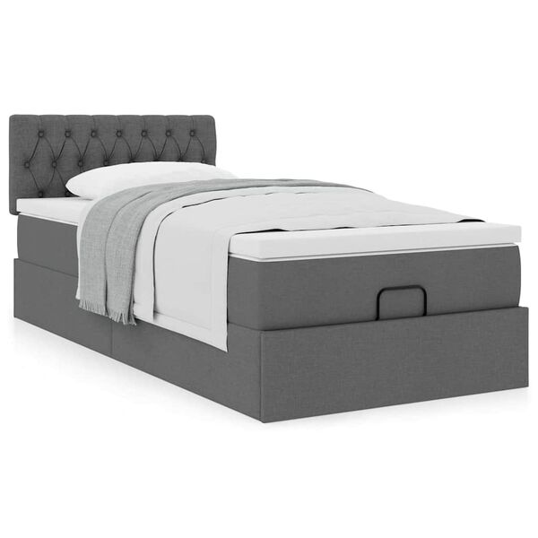 vidaXL Estructura cama otomana colch&oacute;n tela gris oscuro 90x190cm