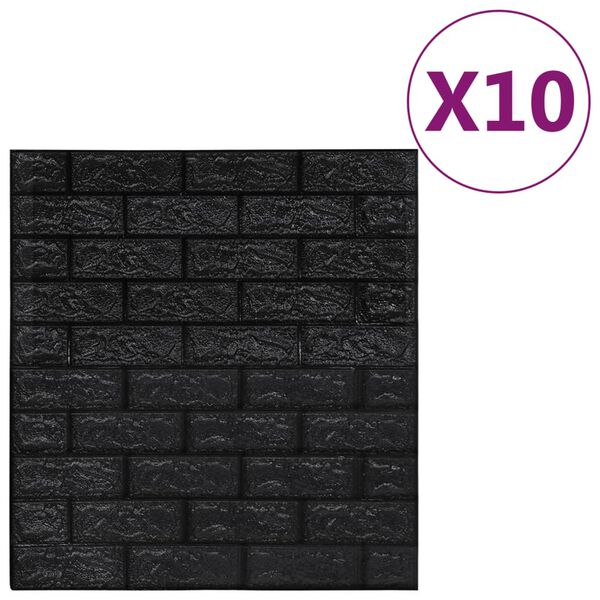 vidaXL Papel pintado autoadhesivo ladrillos 3D 10 unidades negro