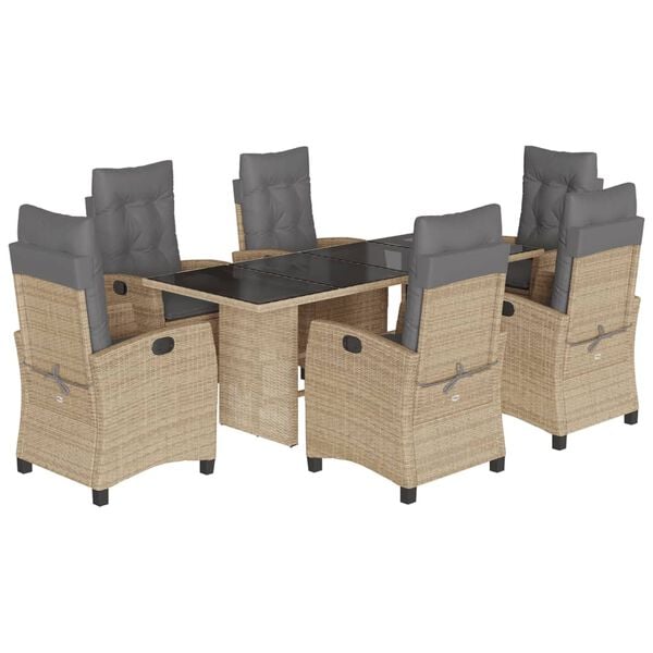vidaXL Set comedor de jard&iacute;n 7 pzas con cojines rat&aacute;n sint&eacute;tico beige
