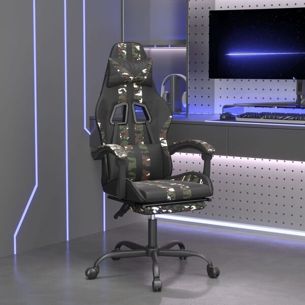 vidaXL Silla gaming giratoria y reposapi&eacute;s cuero sint&eacute;tico