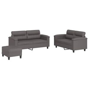vidaXL Juego de sof&aacute;s con cojines 3 piezas cuero sint&eacute;tico gris