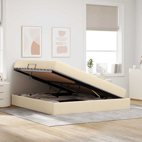 vidaXL Cama con almacenamiento y colch&oacute;n Crema 160 x 200 cm Poli&eacute;ster