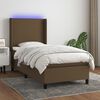 vidaXL Cama box spring colch&oacute;n y luces LED tela marr&oacute;n oscuro 90x200cm