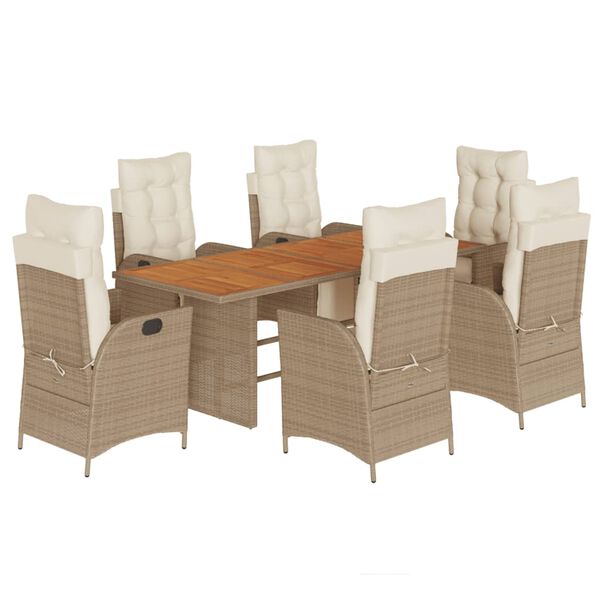 vidaXL Set comedor de jard&iacute;n 7 pzas con cojines rat&aacute;n sint&eacute;tico beige