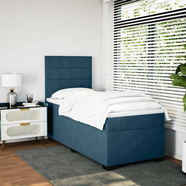 vidaXL Cama box spring con colch&oacute;n terciopelo azul 90x200 cm