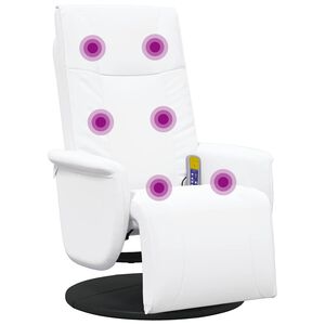 vidaXL Sill&oacute;n reclinable masaje con reposapi&eacute;s cuero sint&eacute;tico blanco