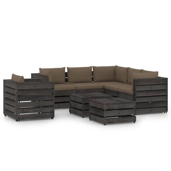 vidaXL Muebles de jard&iacute;n 8 piezas con cojines madera impregnada gris