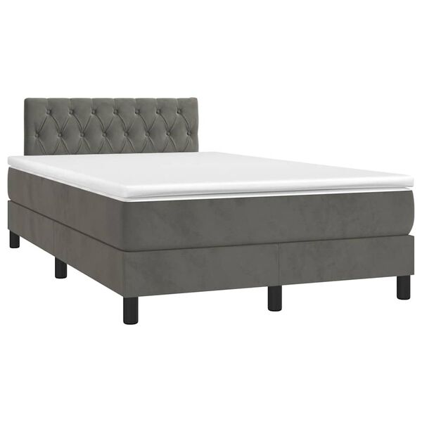 vidaXL Cama box spring colch&oacute;n y LED terciopelo gris oscuro 120x190 cm