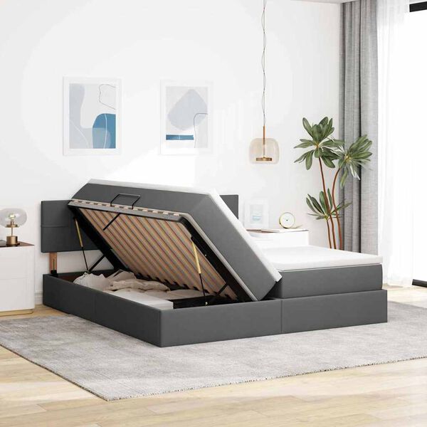 vidaXL Cama con almacenamiento con colch&oacute;n Gris oscuro 200 x 200 cm