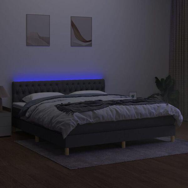 vidaXL Cama box spring con colch&oacute;n y LED tela gris oscuro 160x200 cm