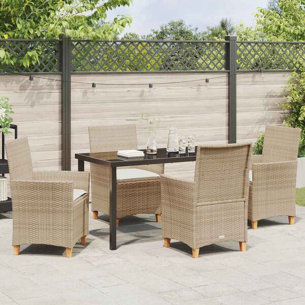 vidaXL Conjunto de Comedor de Jard&iacute;n 5 pcs Beige rat&aacute;n sint&eacute;tico