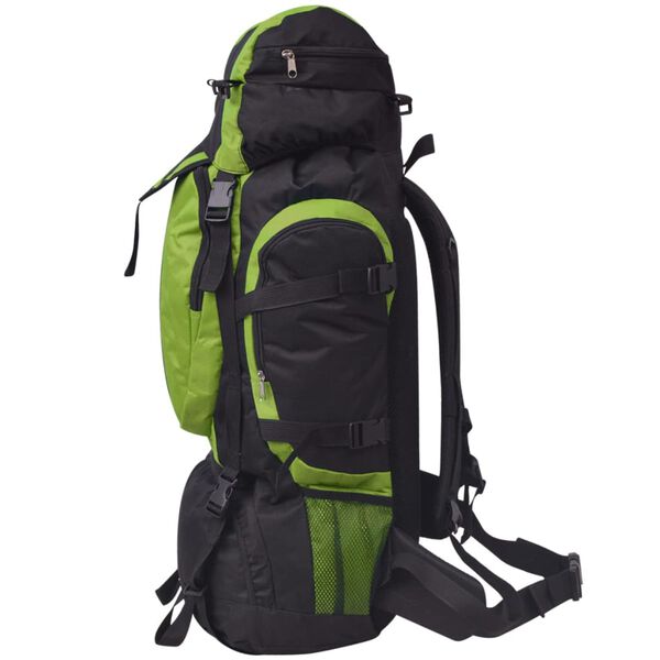 vidaXL Mochila de senderismo XXL negro y verde 75 l