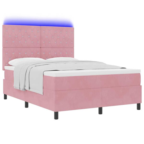 vidaXL Cama Box Spring LED con colch&oacute;n Rosa 140 x 200 cm tela