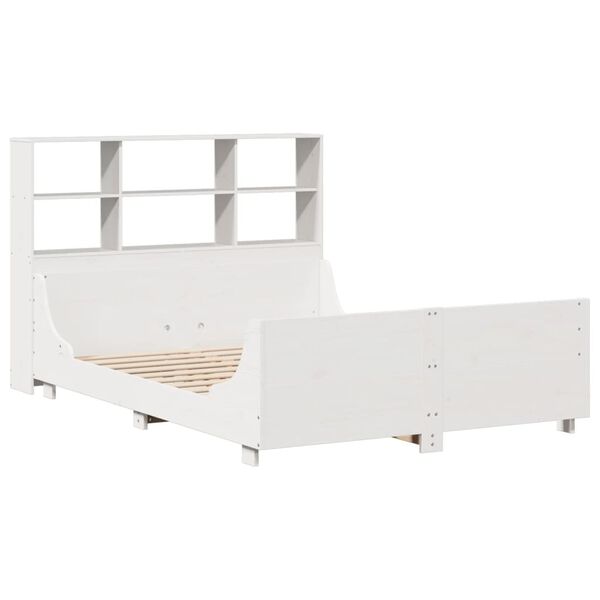 vidaXL Cama con estanter&iacute;a sin colch&oacute;n madera maciza blanca 160x200 cm