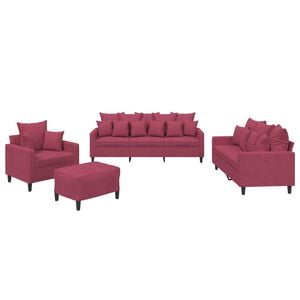 vidaXL Juego de sof&aacute;s con cojines 4 piezas terciopelo rojo tinto