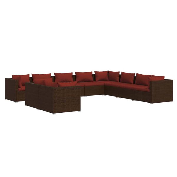 vidaXL Set muebles de jard&iacute;n 10 pzas y cojines rat&aacute;n sint&eacute;tico marr&oacute;n