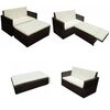 vidaXL Set muebles de jard&iacute;n 2 piezas y cojines rat&aacute;n sint&eacute;tico marr&oacute;n