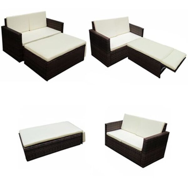 vidaXL Set muebles de jard&iacute;n 2 piezas y cojines rat&aacute;n sint&eacute;tico marr&oacute;n