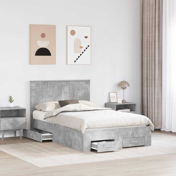 vidaXL Estructura de cama con cabecera Gris Concreto 120 x 190 cm