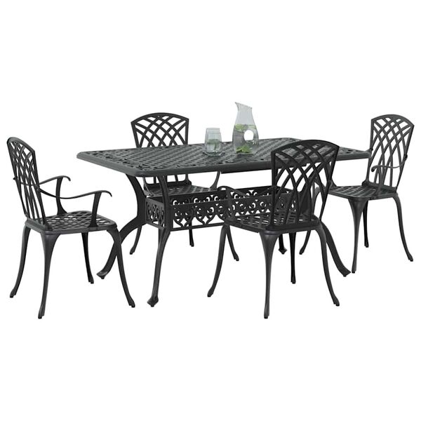 vidaXL Conjunto de Comedor de Jard&iacute;n 5 pcs Negro Aluminio