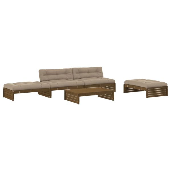 vidaXL Juego muebles jard&iacute;n 5 pzas y cojines madera maciza marr&oacute;n miel