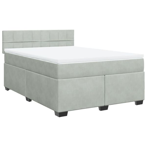 vidaXL Cama box spring con colch&oacute;n terciopelo gris claro 140x190 cm