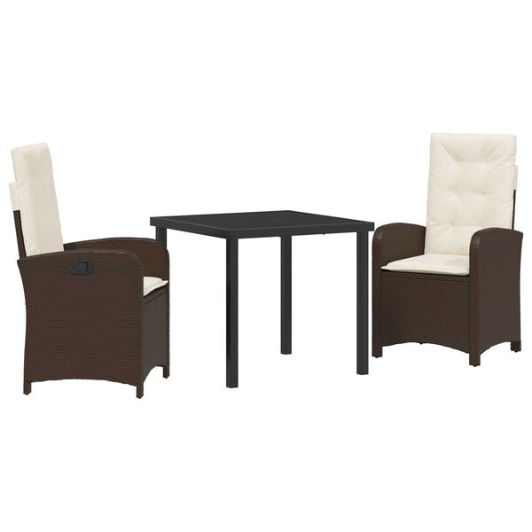 vidaXL Conjunto de Comedor de Jard&iacute;n 3 pcs Marr&oacute;n rat&aacute;n sint&eacute;tico