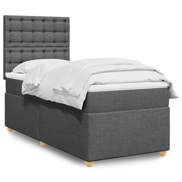 vidaXL Cama box spring con colch&oacute;n tela gris oscuro 100x200 cm