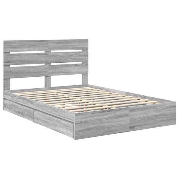 vidaXL Cama con almacenamiento con cabecera Gris Sonoma 150 x 200 cm