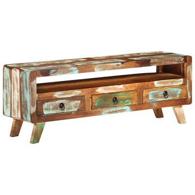 vidaXL Mueble de TV madera maciza reciclada multicolor 110x30x40 cm