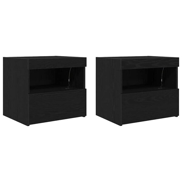 vidaXL Armario de Noche con caj&oacute;n 2 pcs Roble Negro 50 x 40 x 45 cm