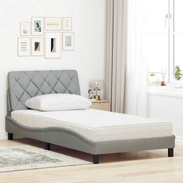 vidaXL Cama con colchón tela gris claro 100x200 cm
