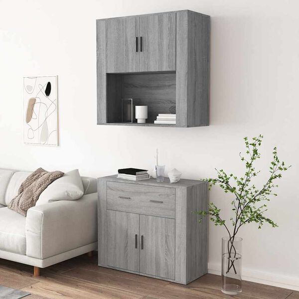 vidaXL Aparador alto de madera contrachapada gris Sonoma