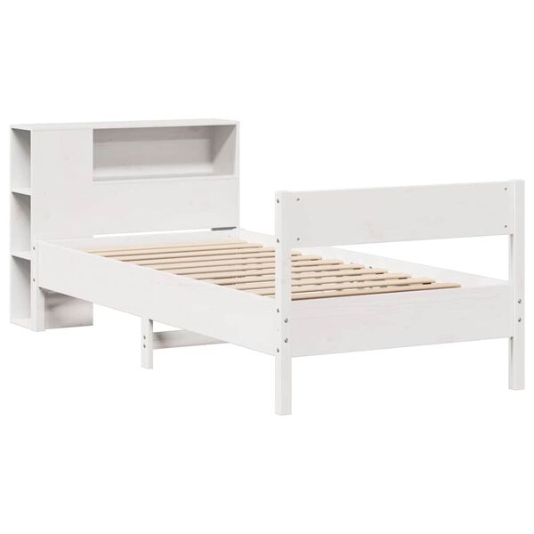 vidaXL Cama con estanter&iacute;a sin colch&oacute;n madera maciza blanco 90x200 cm