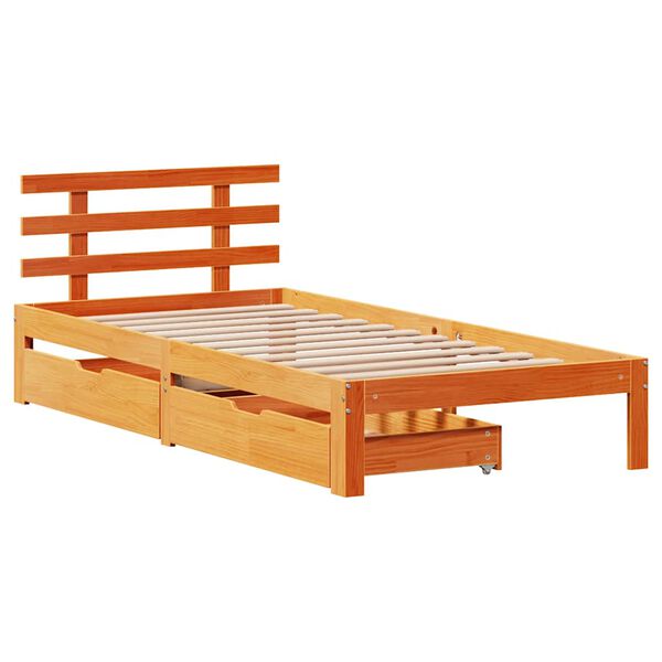 vidaXL Estructura de cama con cajones madera de pino marr&oacute;n 75x190 cm