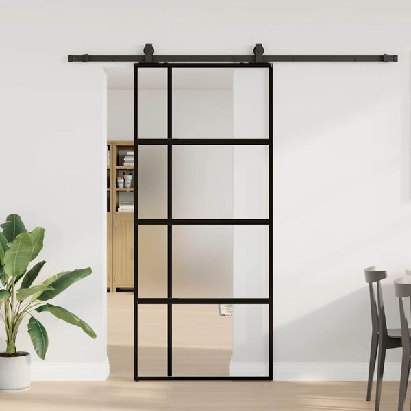 vidaXL Puerta corredera con herrajes negro 90x205 cm vidrio templado