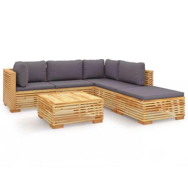 vidaXL Juego muebles de jard&iacute;n 6 piezas y cojines madera maciza teca