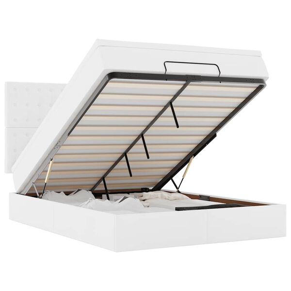 vidaXL Estructura cama otomana colchón cuero sintético blanco